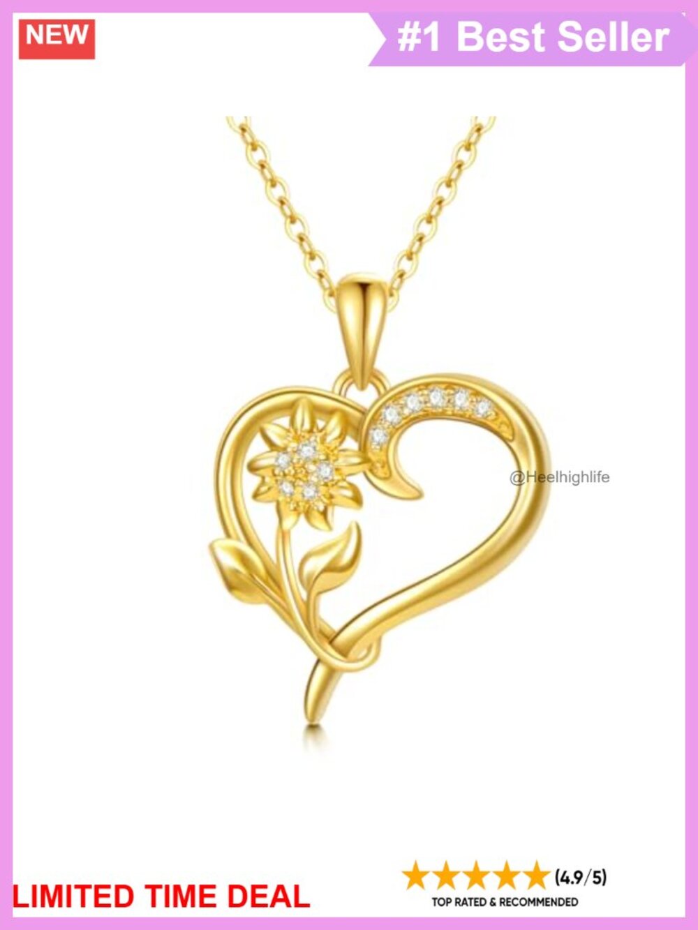 14k Solid Gold Flower Pendant Necklace 16+2" Cable Chain